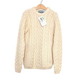 Aran Crafts Sweater Kids 8-11 Yrs Cardigan Merino Wool Fisherman Cable Knit NWT